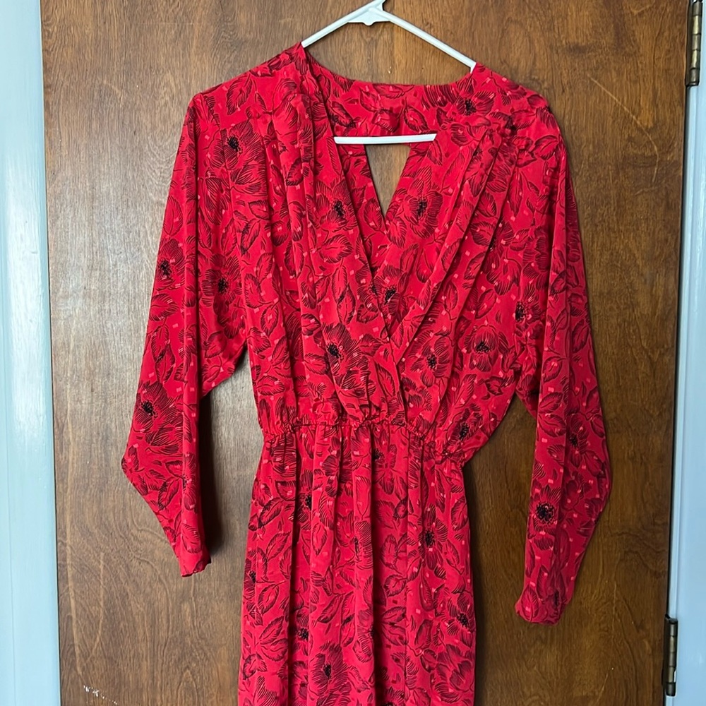 Red and Black Floral silky dress